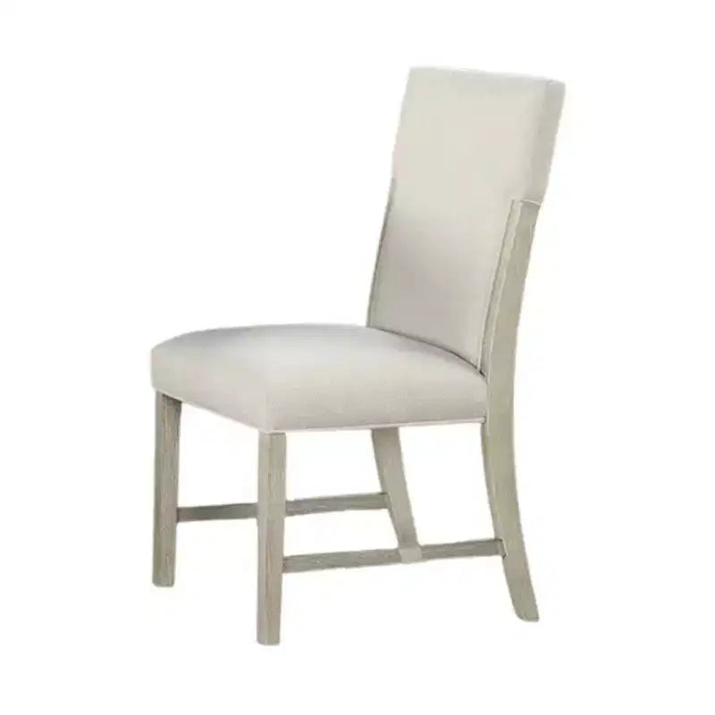Royal Hampton Side Dining Chair Set of 2, Natural Brown Solid Wood, Soft White Fabric
