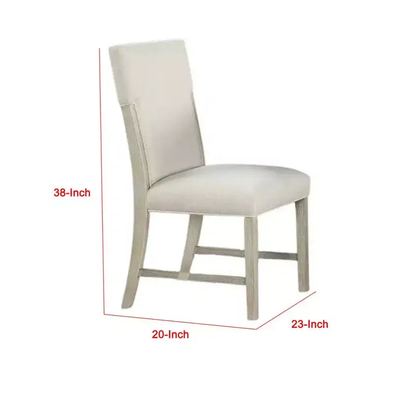 Royal Hampton Side Dining Chair Set of 2, Natural Brown Solid Wood, Soft White Fabric