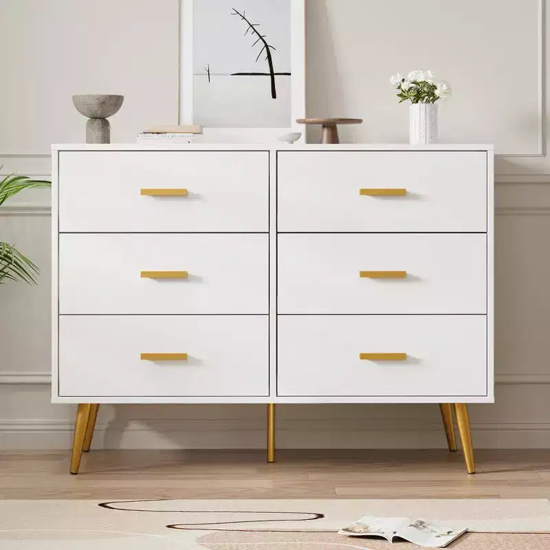 COZONY Console Table with 6 Drawers, Tall Dresser Chest of Drawers Tower Storage Organizer for Bedroom, Closet, Living Room, Hallway & Entryway