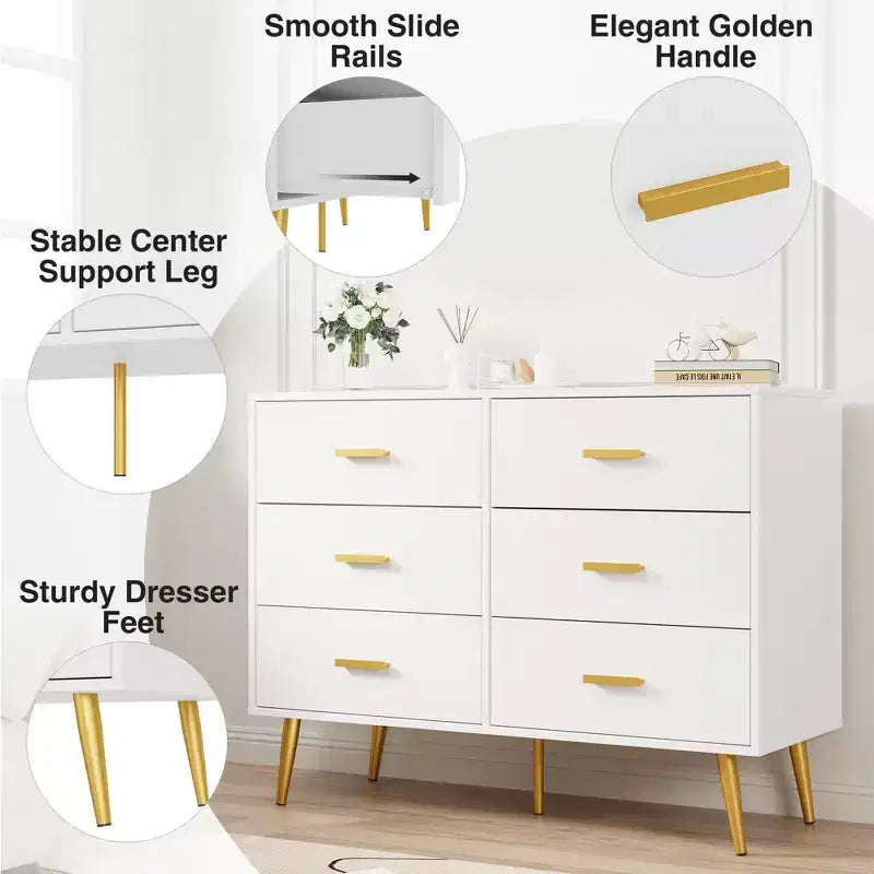 COZONY Console Table with 6 Drawers, Tall Dresser Chest of Drawers Tower Storage Organizer for Bedroom, Closet, Living Room, Hallway & Entryway
