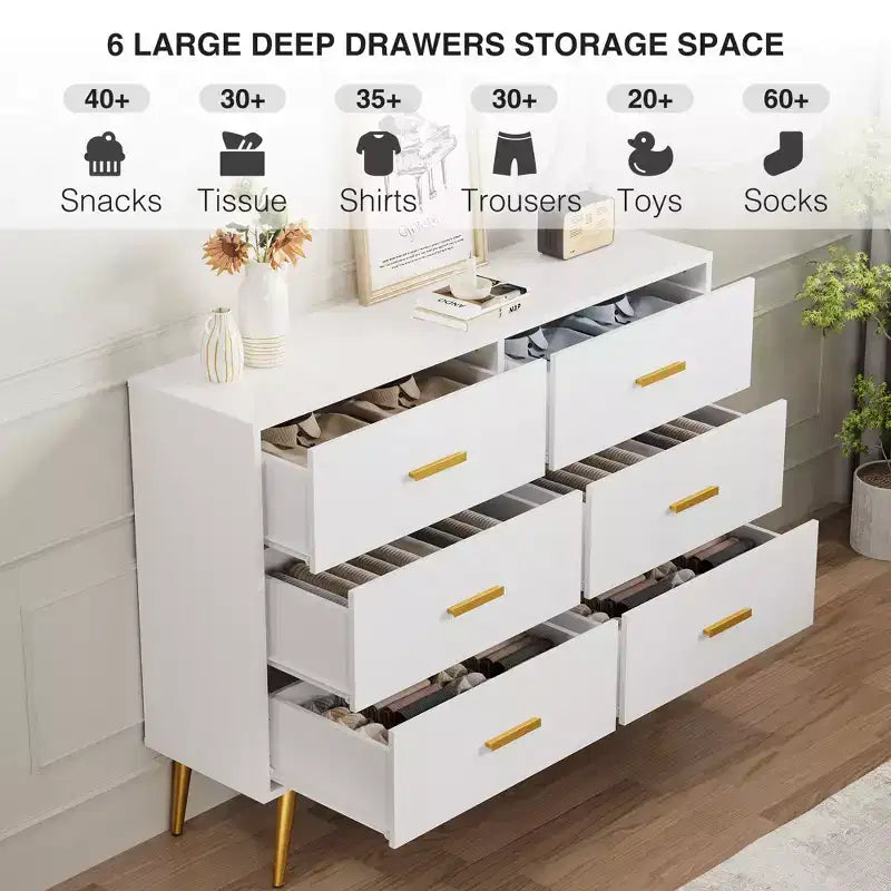 COZONY Console Table with 6 Drawers, Tall Dresser Chest of Drawers Tower Storage Organizer for Bedroom, Closet, Living Room, Hallway & Entryway