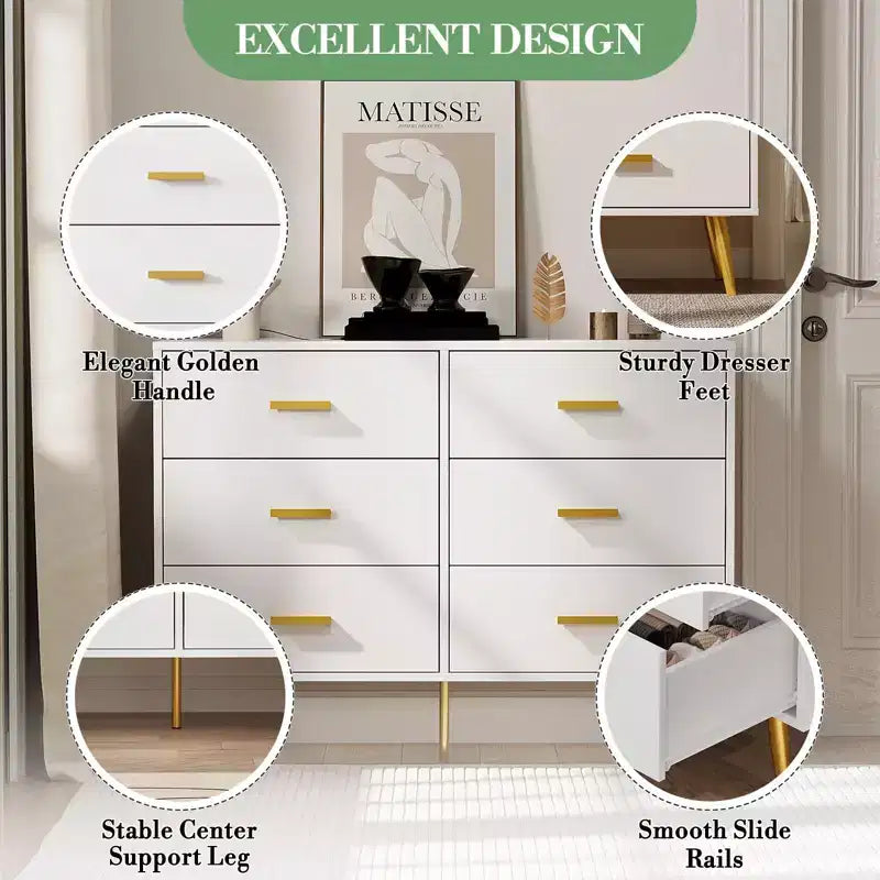 COZONY Console Table with 6 Drawers, Tall Dresser Chest of Drawers Tower Storage Organizer for Bedroom, Closet, Living Room, Hallway & Entryway