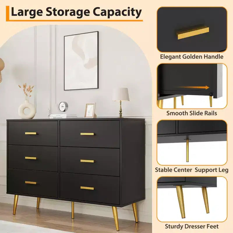 COZONY Console Table with 6 Drawers, Tall Dresser Chest of Drawers Tower Storage Organizer for Bedroom, Closet, Living Room, Hallway & Entryway