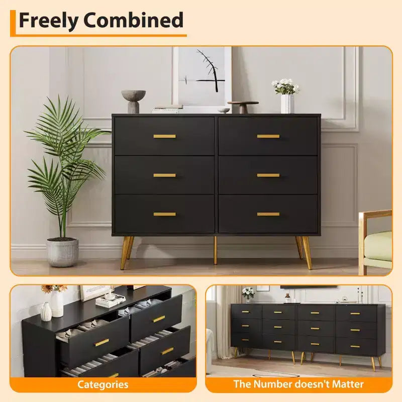 COZONY Console Table with 6 Drawers, Tall Dresser Chest of Drawers Tower Storage Organizer for Bedroom, Closet, Living Room, Hallway & Entryway