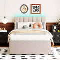 GDFStudio Walton Teddy Fleece Twin Size Upholstered Platform Bed with Pull-Out Trundle and LED Lights