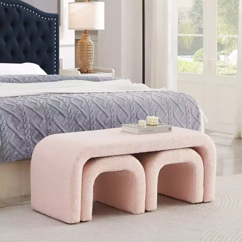 Three-Piece U-Shaped Modern Bench and Ottoman Set, Including a Small Sofa Ottoman, is Perfect for Placement in The Entryway or Bedroom.