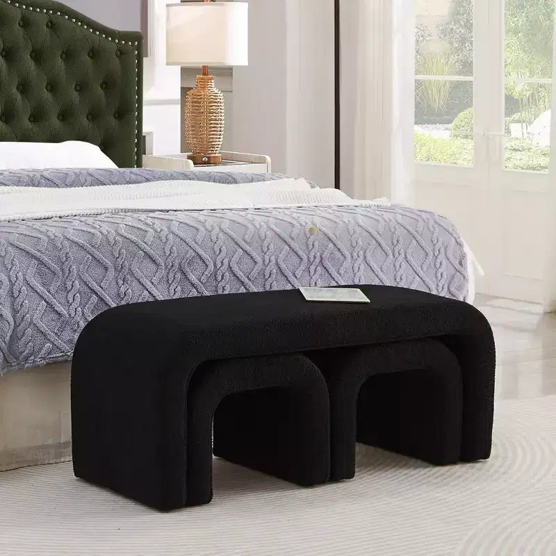 Three-Piece U-Shaped Modern Bench and Ottoman Set, Including a Small Sofa Ottoman, is Perfect for Placement in The Entryway or Bedroom.
