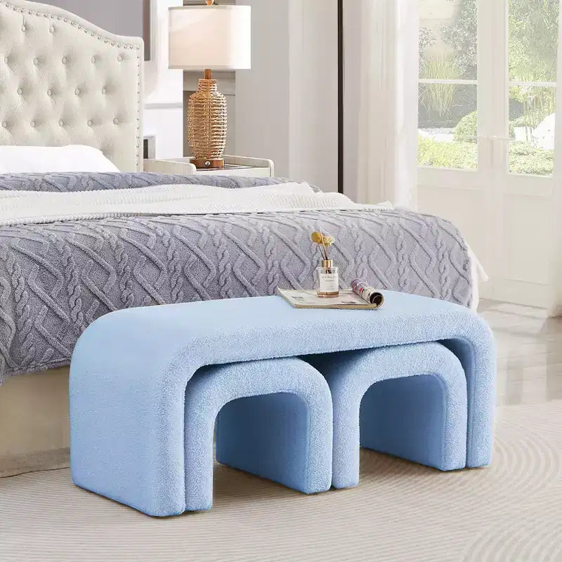 Three-Piece U-Shaped Modern Bench and Ottoman Set, Including a Small Sofa Ottoman, is Perfect for Placement in The Entryway or Bedroom.