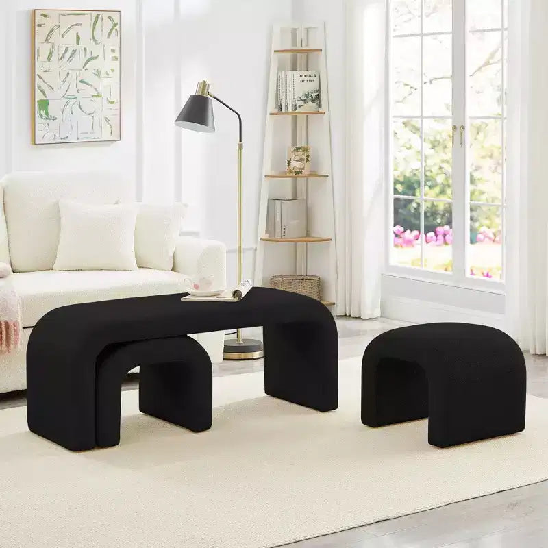 Three-Piece U-Shaped Modern Bench and Ottoman Set, Including a Small Sofa Ottoman, is Perfect for Placement in The Entryway or Bedroom.
