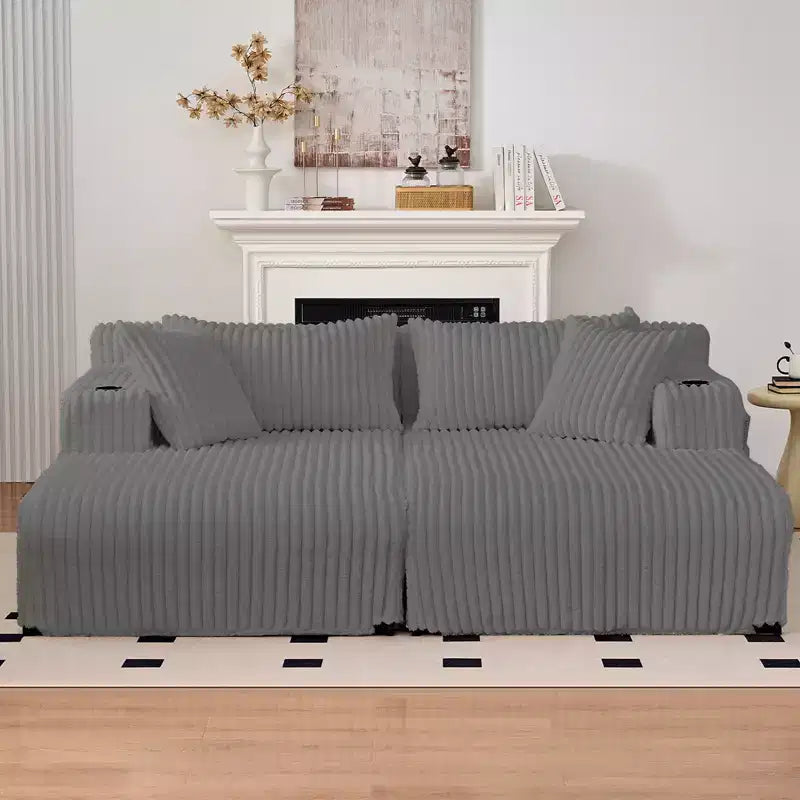 Mjkone 85 Movable Double Chaise Lounge Sofas,Loveseat with Cup Holder,Side Pockets,2 Pcs Oversized Single Sleeper Sofa Chair