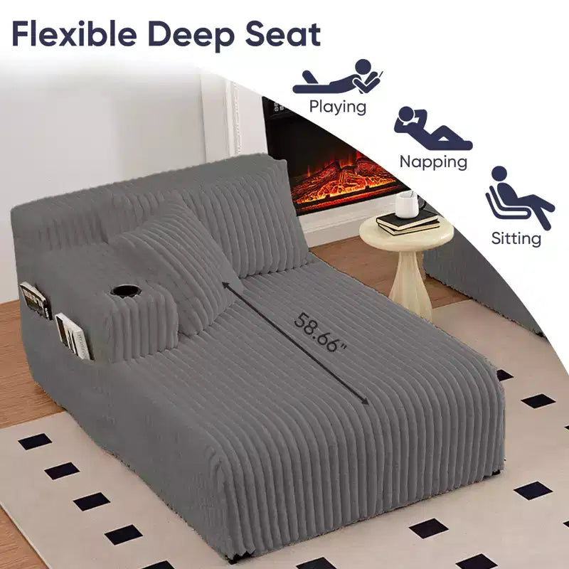 Mjkone 85 Movable Double Chaise Lounge Sofas,Loveseat with Cup Holder,Side Pockets,2 Pcs Oversized Single Sleeper Sofa Chair