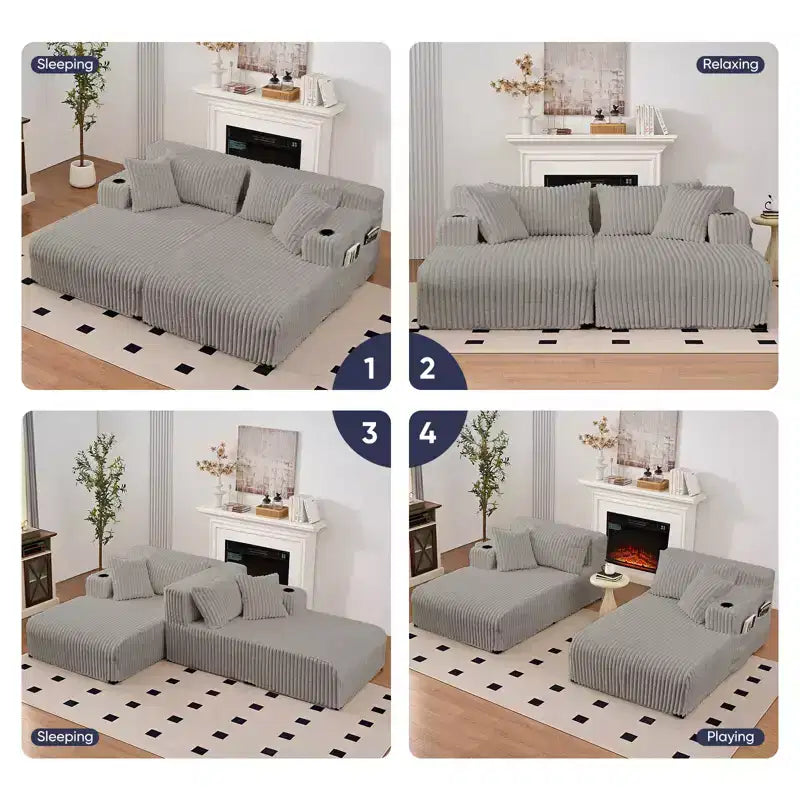 Mjkone 85 Movable Double Chaise Lounge Sofas,Loveseat with Cup Holder,Side Pockets,2 Pcs Oversized Single Sleeper Sofa Chair