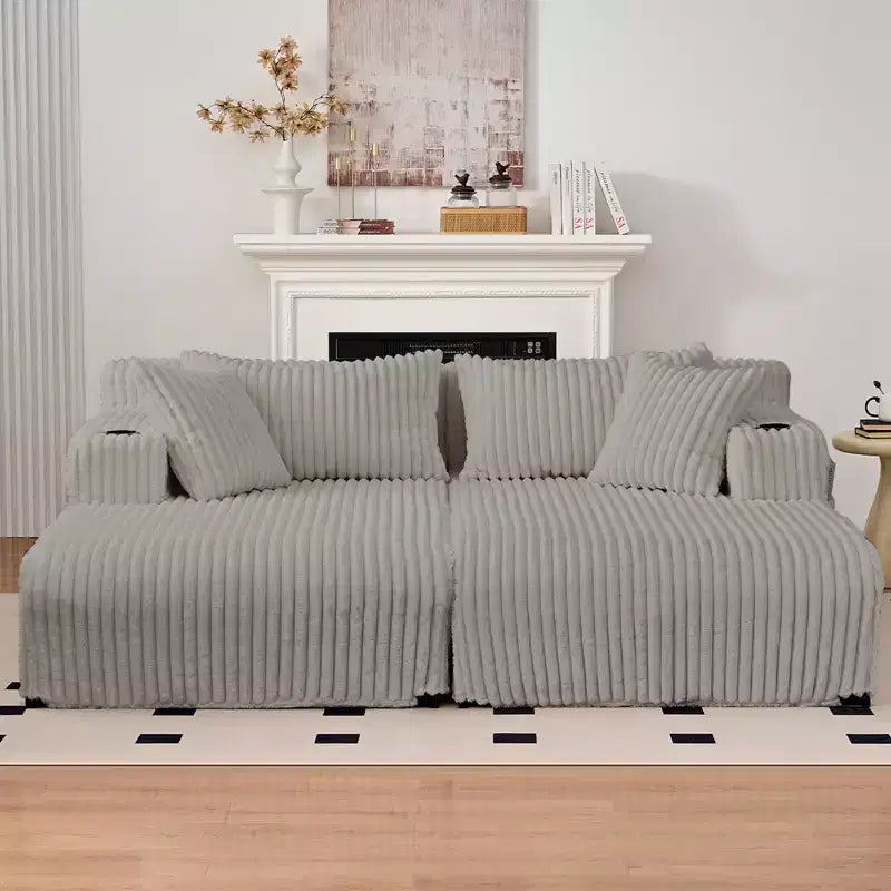Mjkone 85 Movable Double Chaise Lounge Sofas,Loveseat with Cup Holder,Side Pockets,2 Pcs Oversized Single Sleeper Sofa Chair