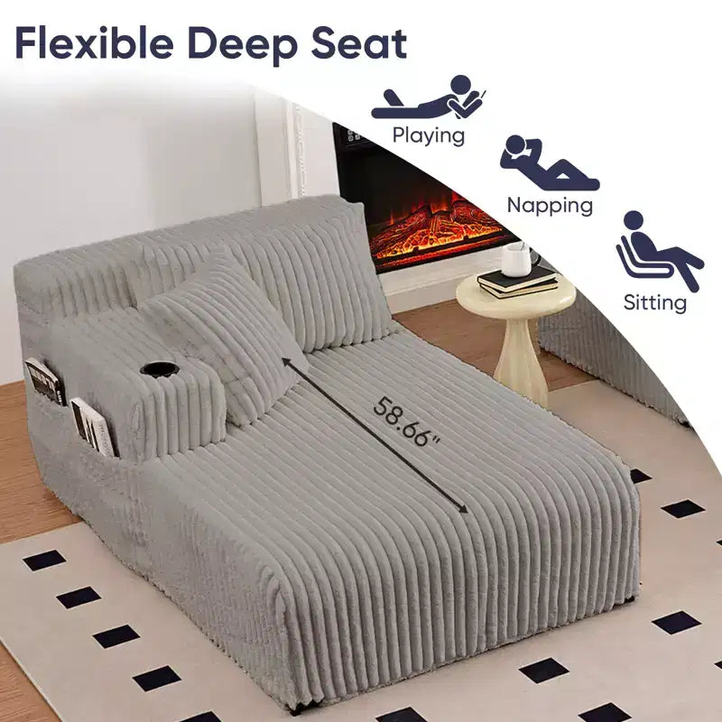 Mjkone 85 Movable Double Chaise Lounge Sofas,Loveseat with Cup Holder,Side Pockets,2 Pcs Oversized Single Sleeper Sofa Chair