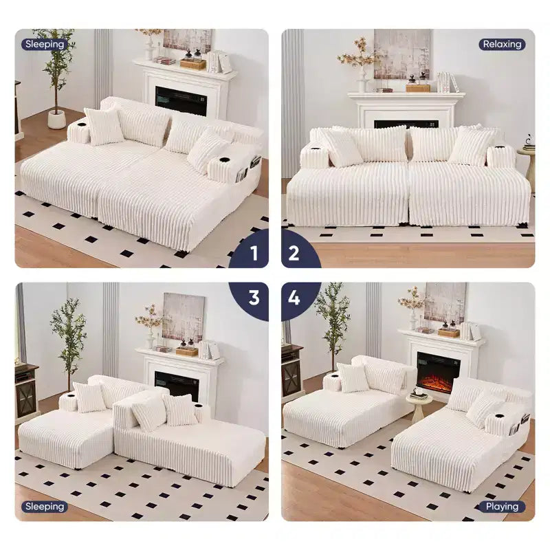 Mjkone 85 Movable Double Chaise Lounge Sofas,Loveseat with Cup Holder,Side Pockets,2 Pcs Oversized Single Sleeper Sofa Chair