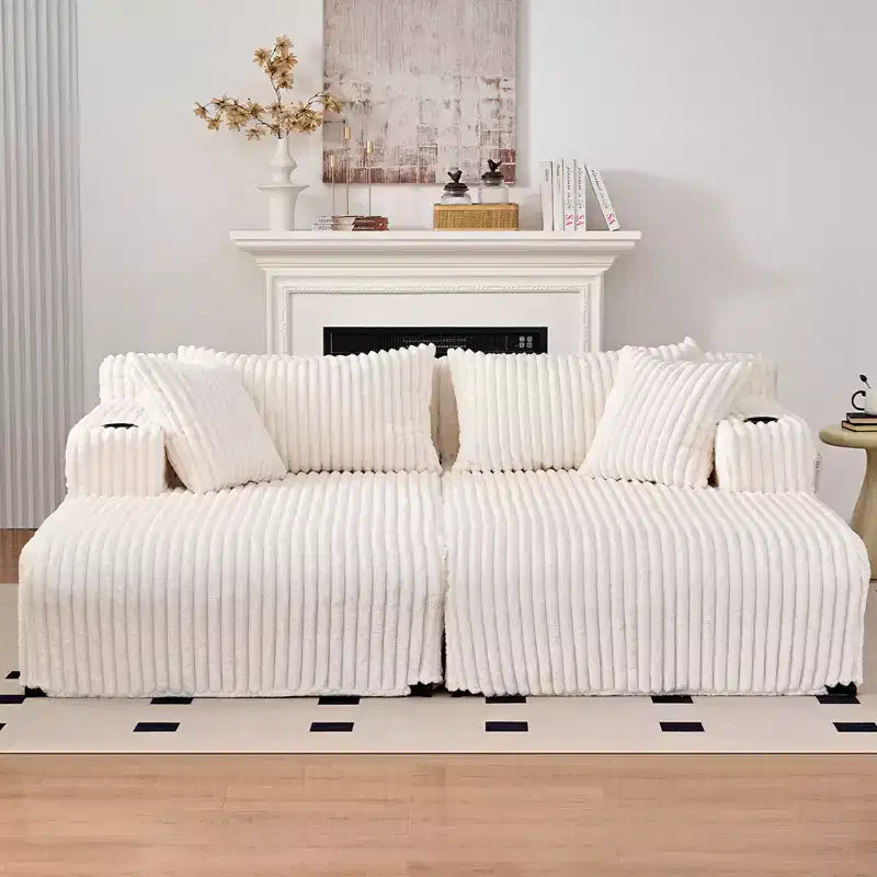 Mjkone 85 Movable Double Chaise Lounge Sofas,Loveseat with Cup Holder,Side Pockets,2 Pcs Oversized Single Sleeper Sofa Chair