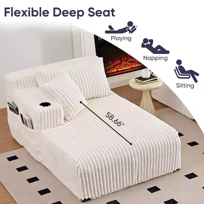 Mjkone 85 Movable Double Chaise Lounge Sofas,Loveseat with Cup Holder,Side Pockets,2 Pcs Oversized Single Sleeper Sofa Chair