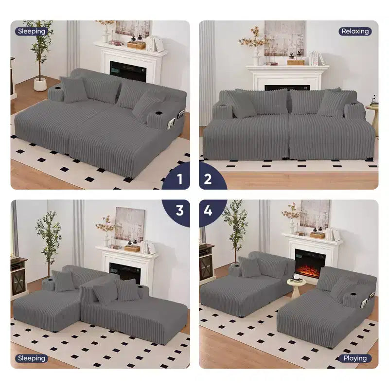 Mjkone 85 Movable Double Chaise Lounge Sofas,Loveseat with Cup Holder,Side Pockets,2 Pcs Oversized Single Sleeper Sofa Chair