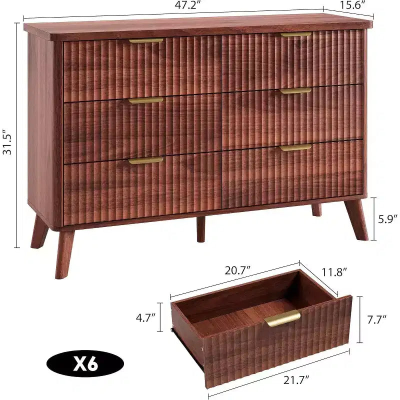6 Drawers Dresser for Bedroom, 47.2 Wide Dressers with Curved Profile Design