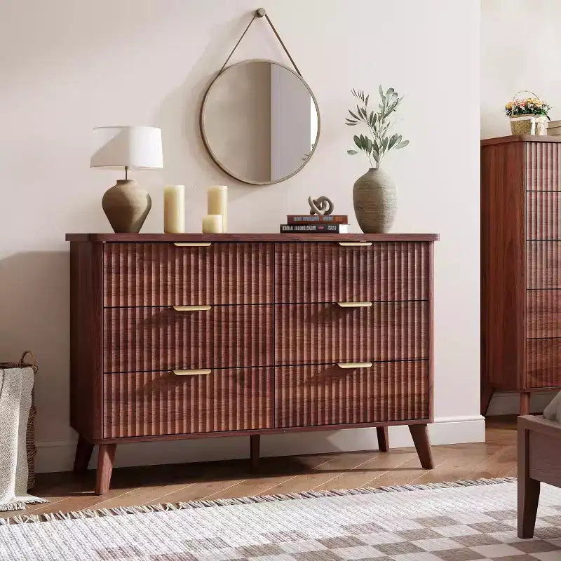6 Drawers Dresser for Bedroom, 47.2 Wide Dressers with Curved Profile Design