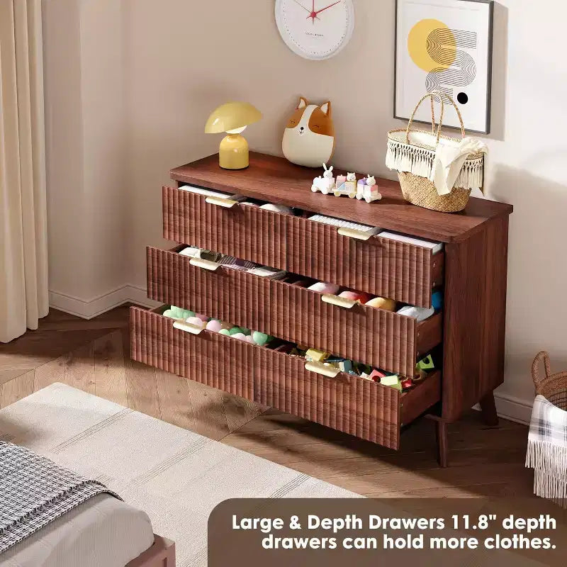 6 Drawers Dresser for Bedroom, 47.2 Wide Dressers with Curved Profile Design
