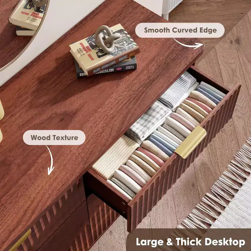 6 Drawers Dresser for Bedroom, 47.2 Wide Dressers with Curved Profile Design
