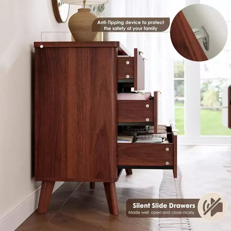6 Drawers Dresser for Bedroom, 47.2 Wide Dressers with Curved Profile Design