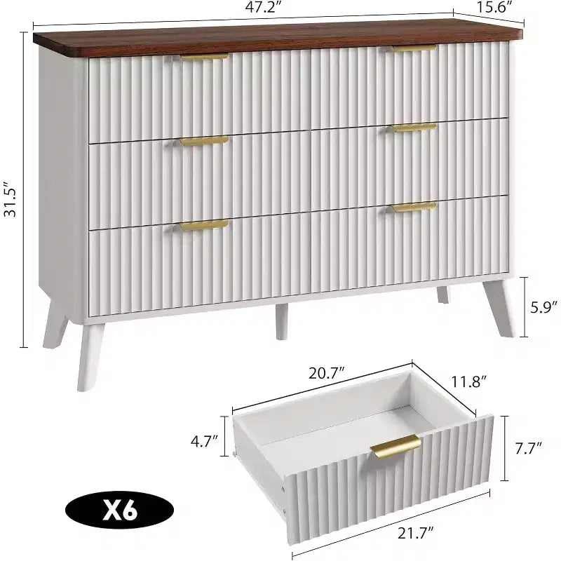 6 Drawers Dresser for Bedroom, 47.2 Wide Dressers with Curved Profile Design