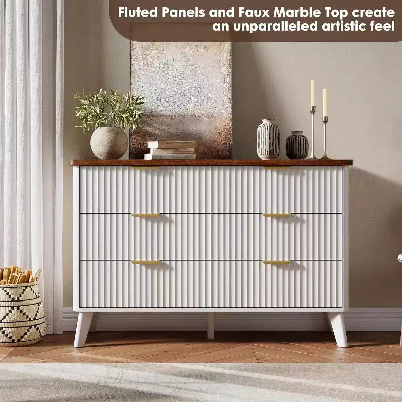 6 Drawers Dresser for Bedroom, 47.2 Wide Dressers with Curved Profile Design