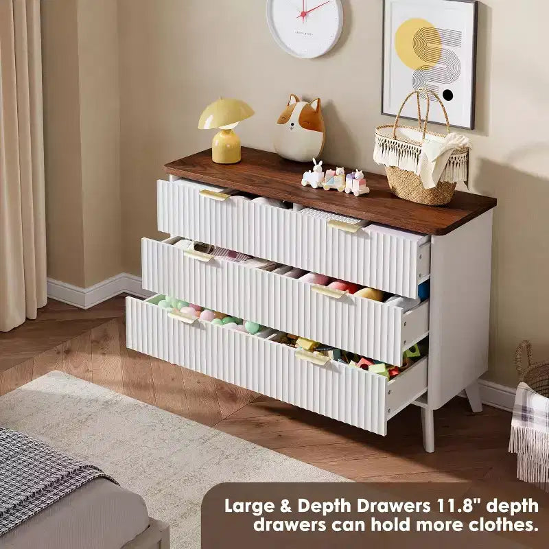 6 Drawers Dresser for Bedroom, 47.2 Wide Dressers with Curved Profile Design