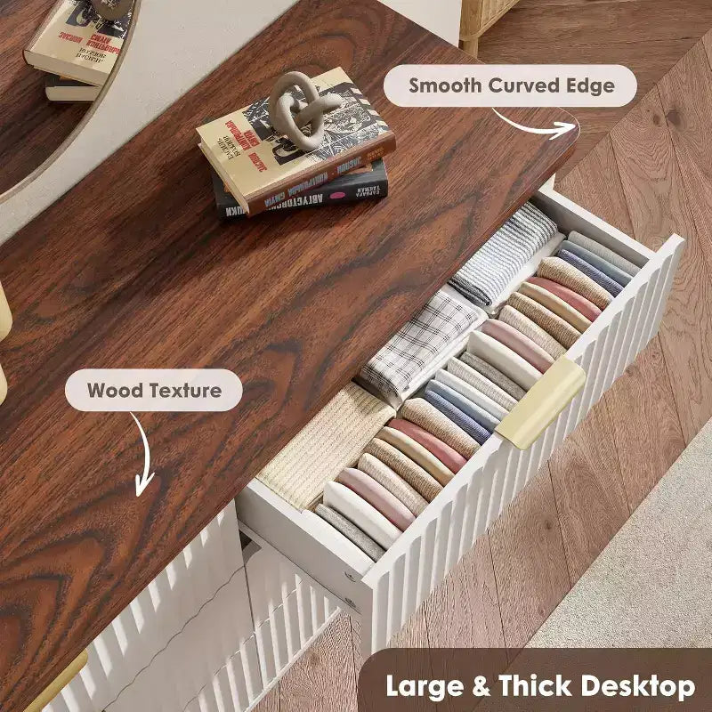 6 Drawers Dresser for Bedroom, 47.2 Wide Dressers with Curved Profile Design