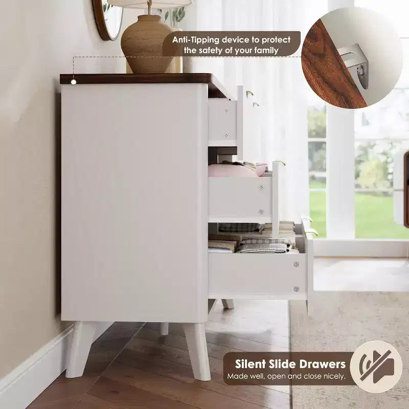 6 Drawers Dresser for Bedroom, 47.2 Wide Dressers with Curved Profile Design