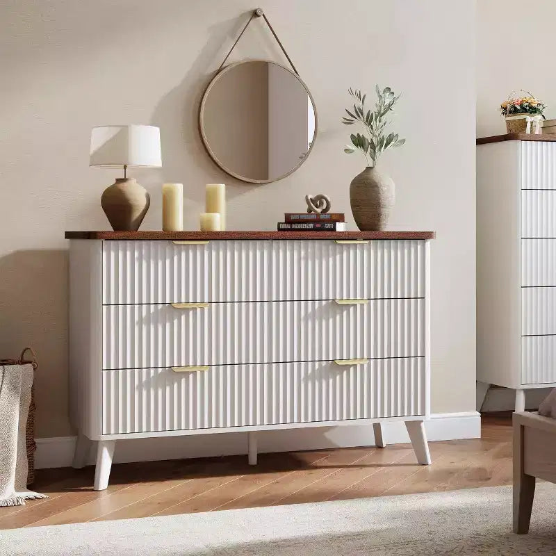6 Drawers Dresser for Bedroom, 47.2 Wide Dressers with Curved Profile Design