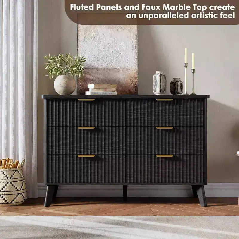6 Drawers Dresser for Bedroom, 47.2 Wide Dressers with Curved Profile Design