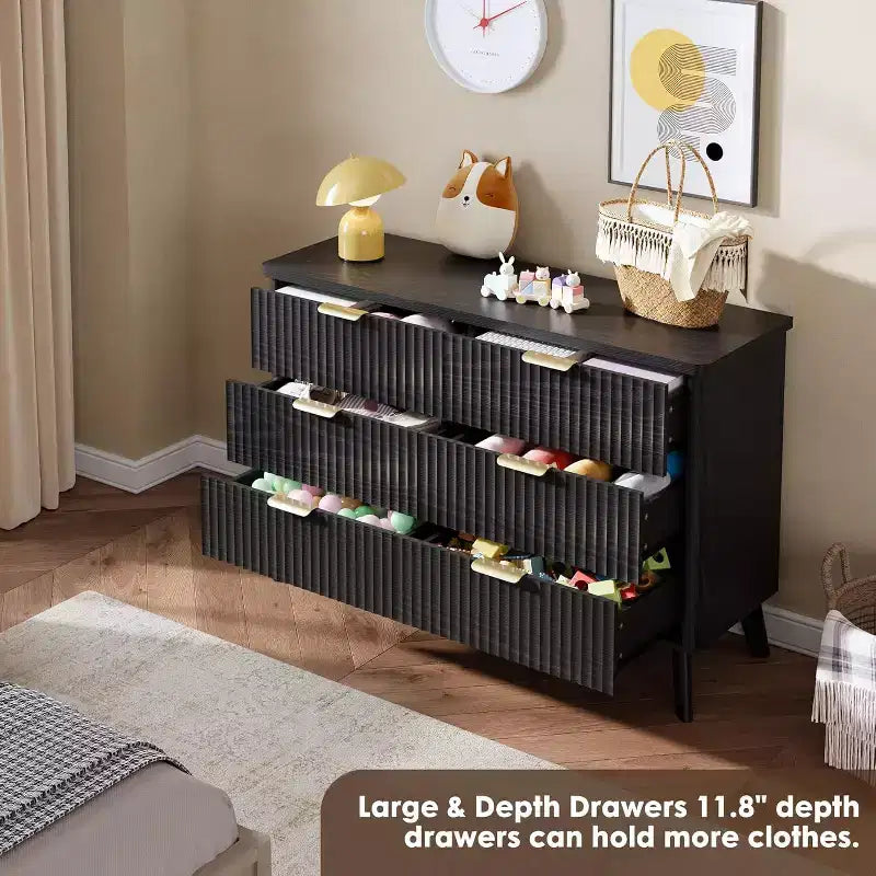 6 Drawers Dresser for Bedroom, 47.2 Wide Dressers with Curved Profile Design