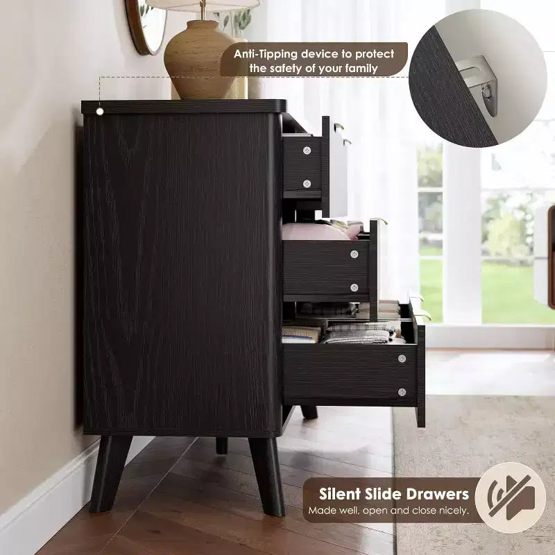 6 Drawers Dresser for Bedroom, 47.2 Wide Dressers with Curved Profile Design