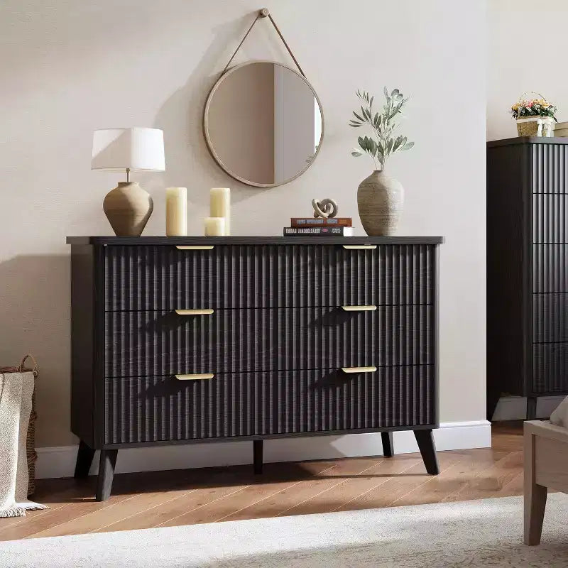 6 Drawers Dresser for Bedroom, 47.2 Wide Dressers with Curved Profile Design
