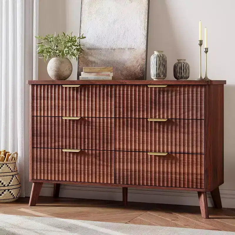6 Drawers Dresser for Bedroom, 47.2 Wide Dressers with Curved Profile Design