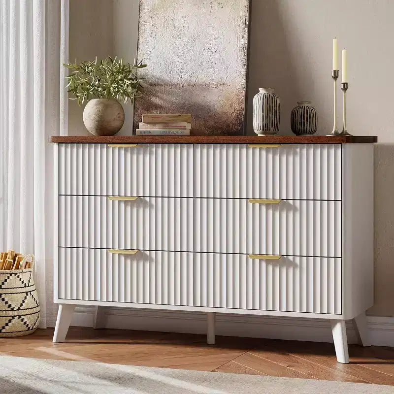 6 Drawers Dresser for Bedroom, 47.2 Wide Dressers with Curved Profile Design