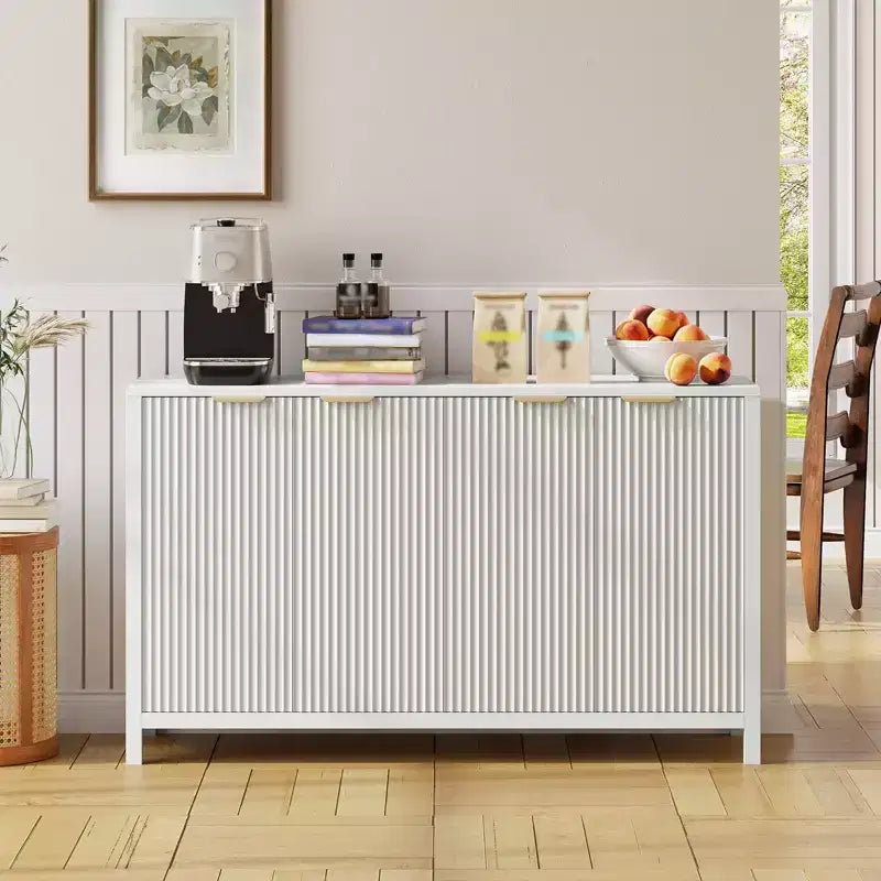 COZONY 55 Modern Fluted Buffet Cabinet with Storage, 4-Door Wooden Sideboard Credenza with Adjustable Shelf for Dining Room, Kitchen & Living Room