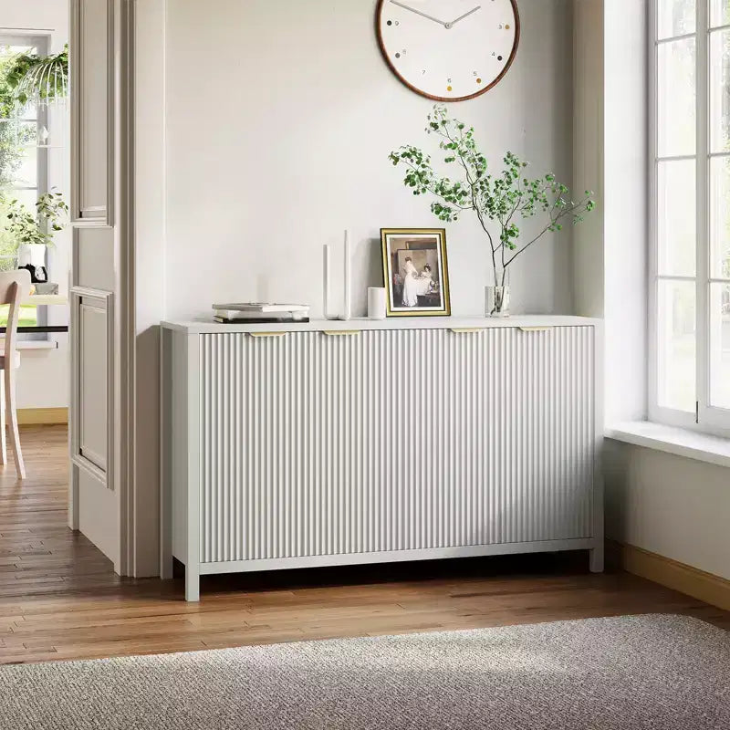 COZONY 55 Modern Fluted Buffet Cabinet with Storage, 4-Door Wooden Sideboard Credenza with Adjustable Shelf for Dining Room, Kitchen & Living Room