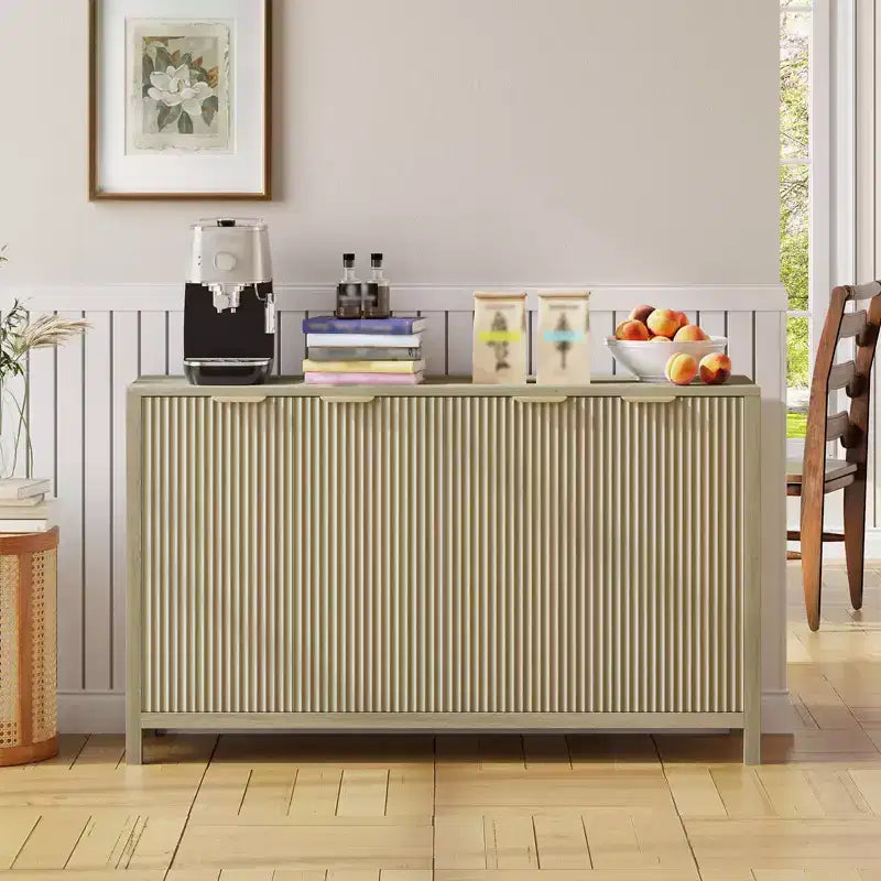COZONY 55 Modern Fluted Buffet Cabinet with Storage, 4-Door Wooden Sideboard Credenza with Adjustable Shelf for Dining Room, Kitchen & Living Room