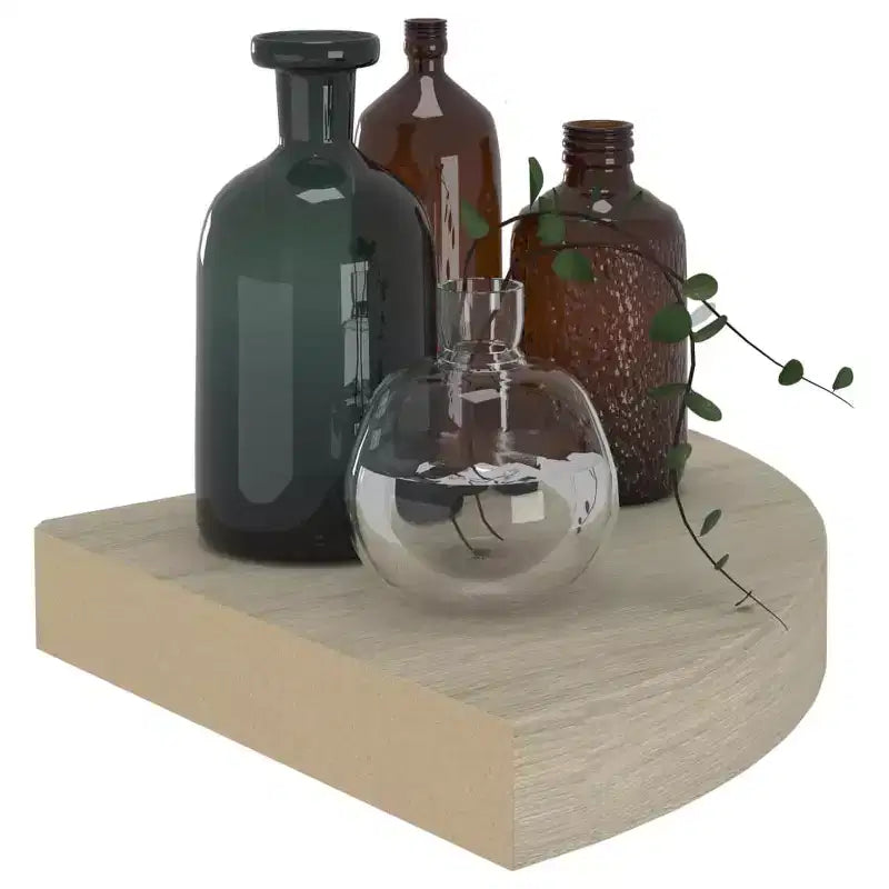 Corner Shelf Set of 2 Oak Honeycomb MDF, Metal 9.8x9.8x1.5 in