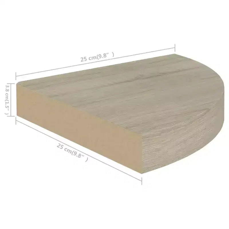 Corner Shelf Set of 2 Oak Honeycomb MDF, Metal 9.8x9.8x1.5 in