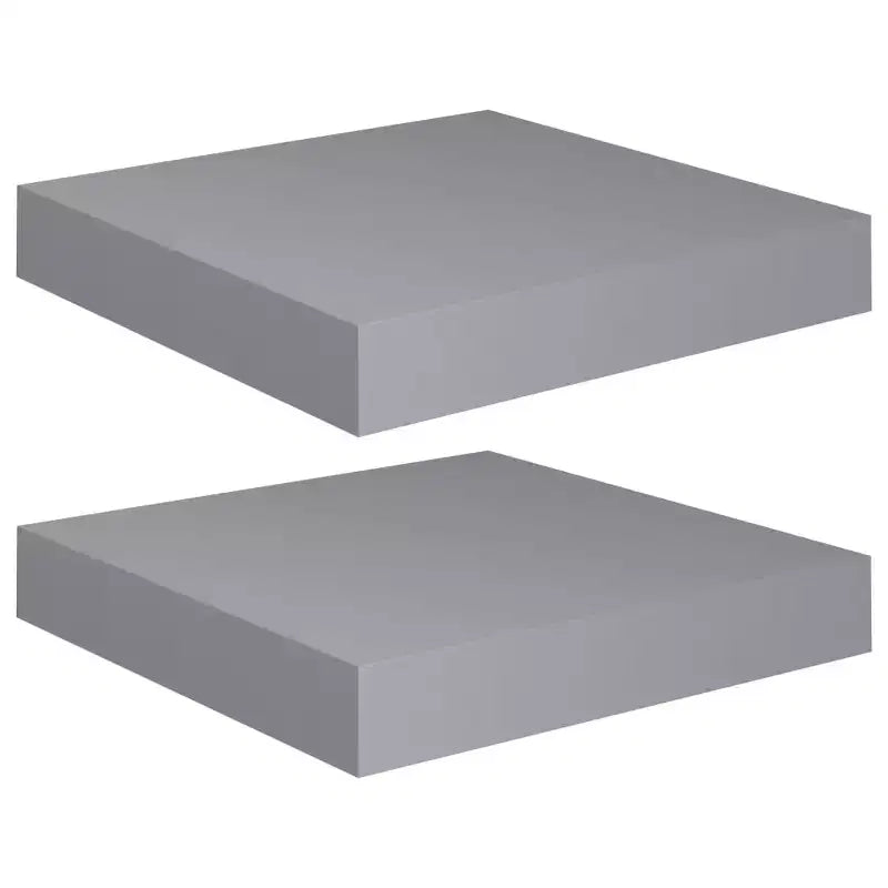Wall Shelf Set of 2 Gray MDF 9.1x9.3x1.5 in Wall Shelf Square