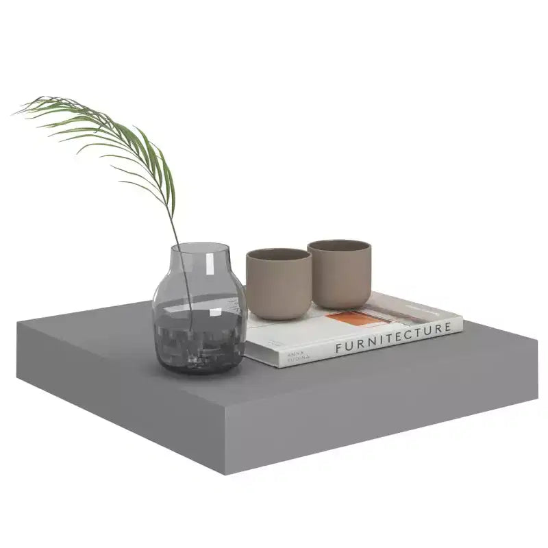 Wall Shelf Set of 2 Gray MDF 9.1x9.3x1.5 in Wall Shelf Square