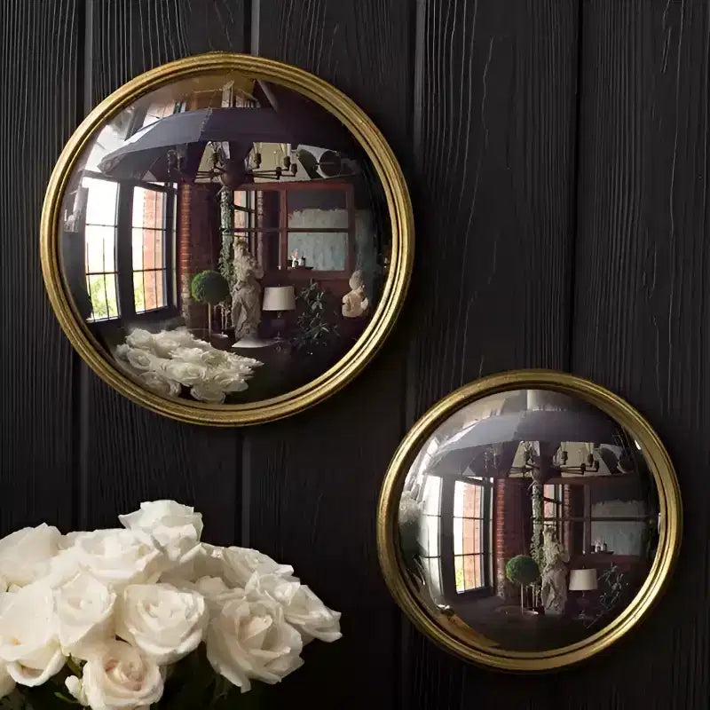 Slickblue Bull Convex Mirror Gold Leaf Metal Frame Decorative Mirror for Walls or Tabletop - X-Small/Small