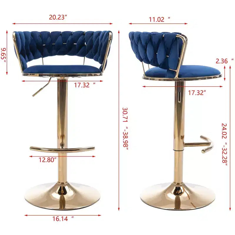 Okak Velvet Bar Stools with Chrome Footrest and Base Set of 2, Swivel Barstools with Adjustable Mechanical Lifting, Counter Height Stools