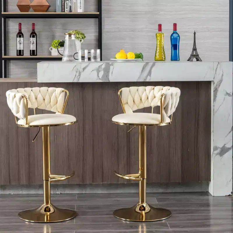 Okak Velvet Bar Stools with Chrome Footrest and Base Set of 2, Swivel Barstools with Adjustable Mechanical Lifting, Counter Height Stools