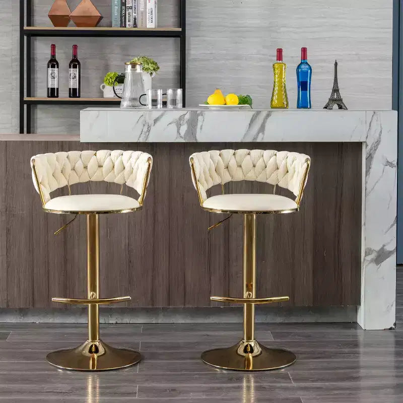 Okak Velvet Bar Stools with Chrome Footrest and Base Set of 2, Swivel Barstools with Adjustable Mechanical Lifting, Counter Height Stools